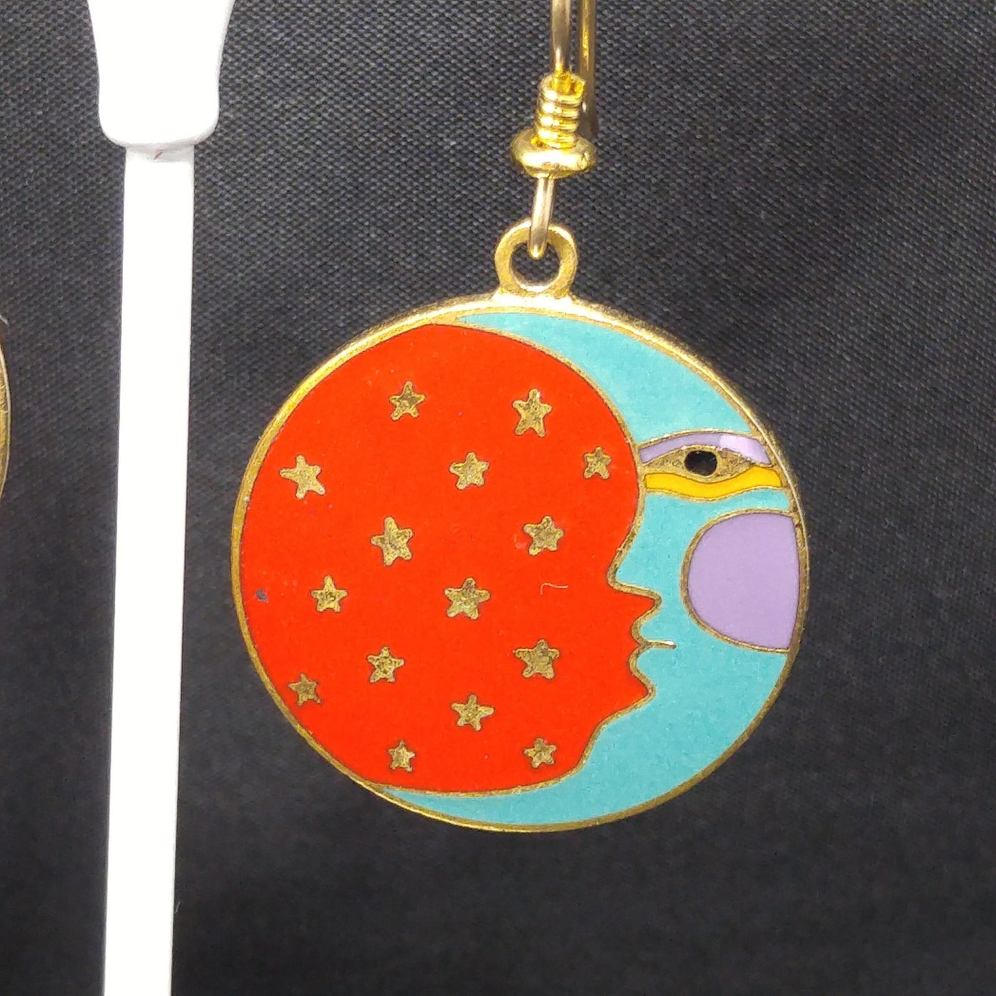 Vintage Laurel Burch "Moonface" Earrings, Moon Sky Stars Celestial, 1980s Vintage Jewelry