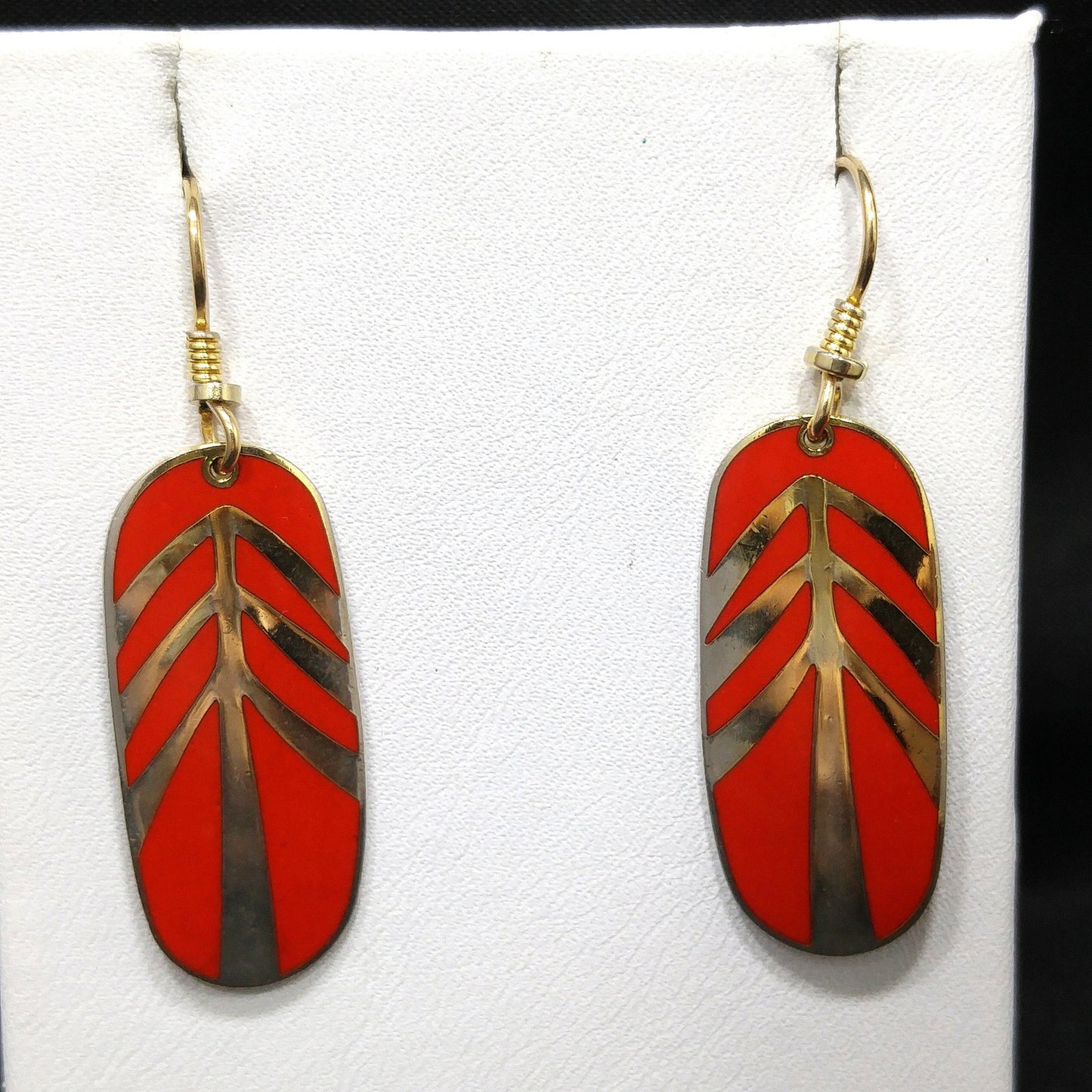 Vintage Laurel Burch "Tahoe Arrow" Earrings, Bright Red Enamel, Gold Plated