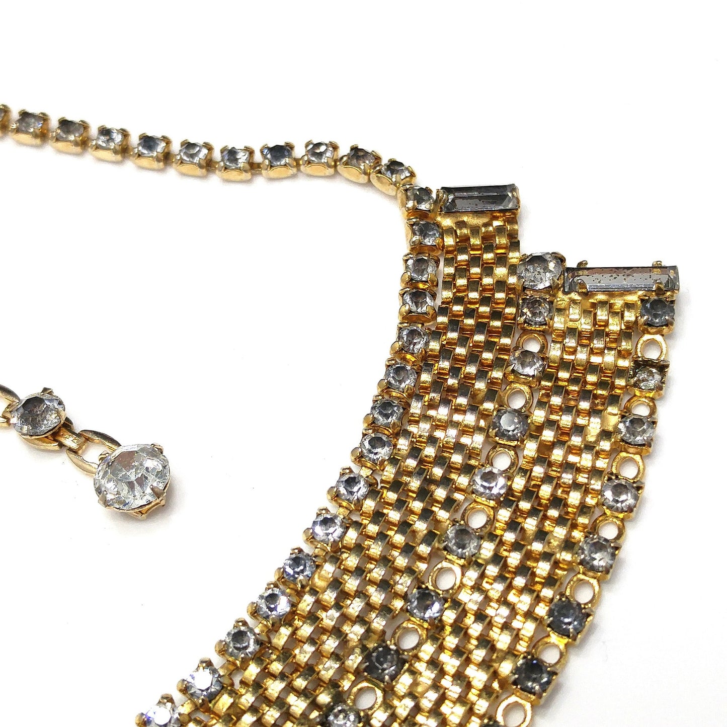 Rare Duane Mesh Rhinestone Necklace, Gold Plated, 1950s Vintage Jewelry