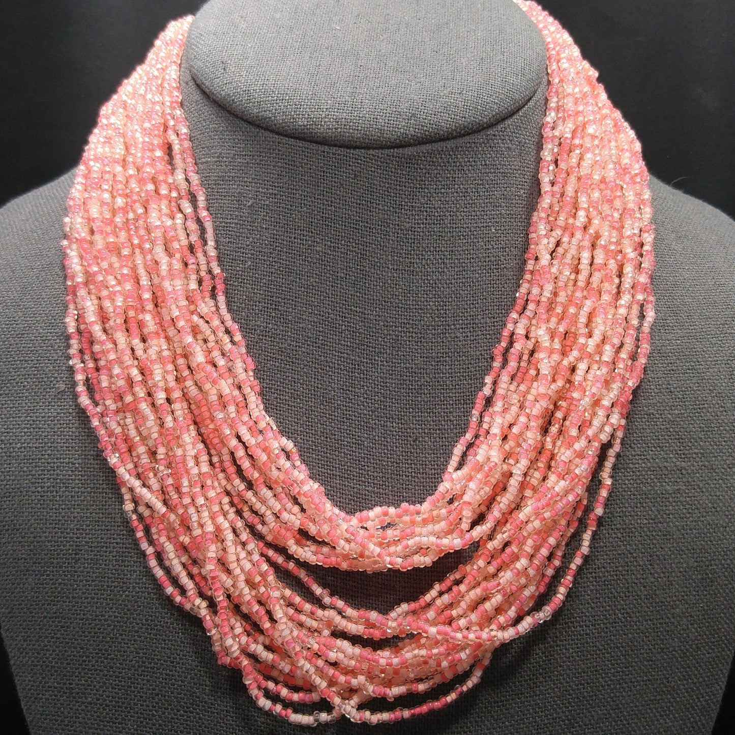 Italian Seed Bead Glass Necklace, 24 Strands, Made Italy, 1950s Vintage Jewelry