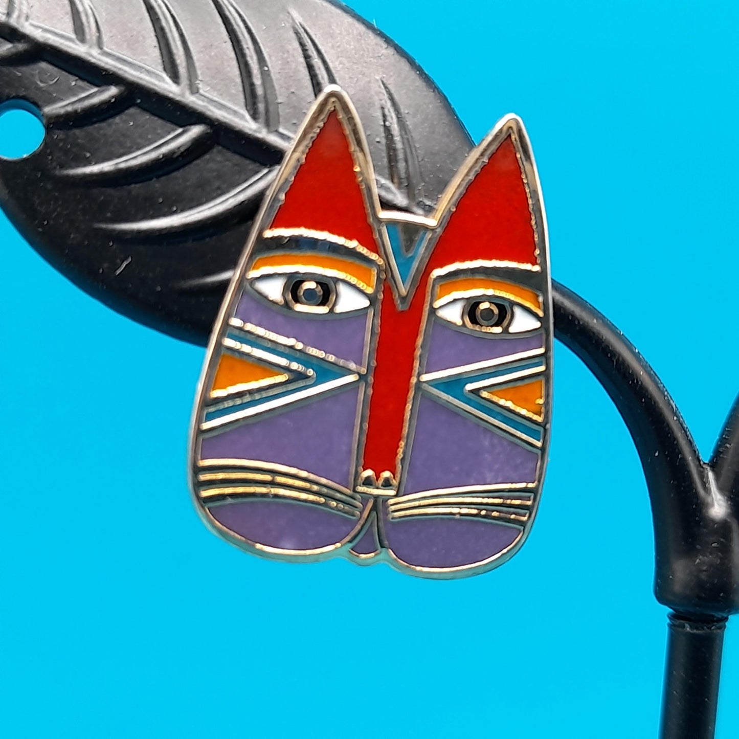 Laurel Burch "Gato" Cat Post Earrings, Enamel Cloisonne, Gold Plated, 1980s Vintage Jewelry