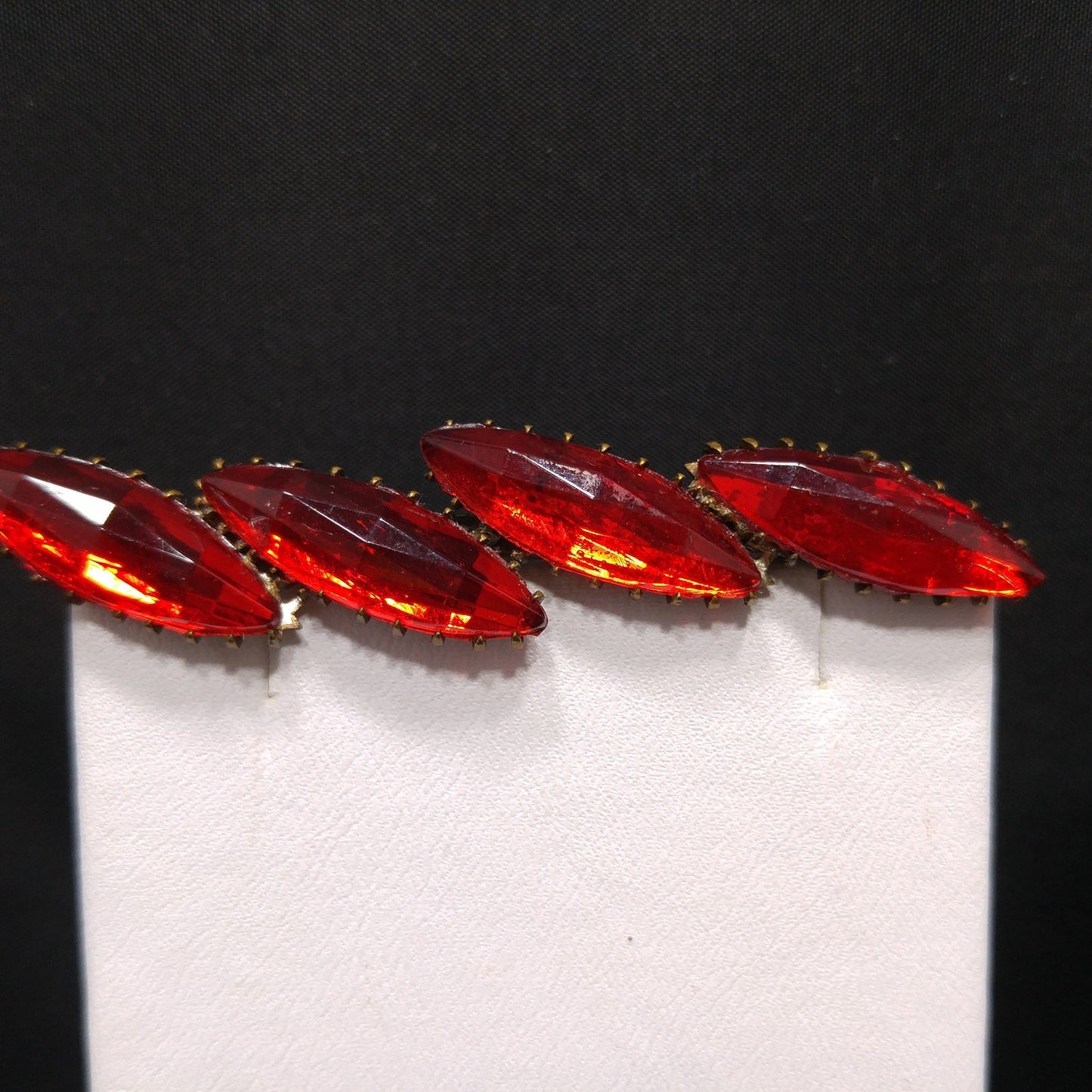 Victorian Red Rhinestone Bar Brooch, Dogtooth Prongs, 1900s Antique Jewelry