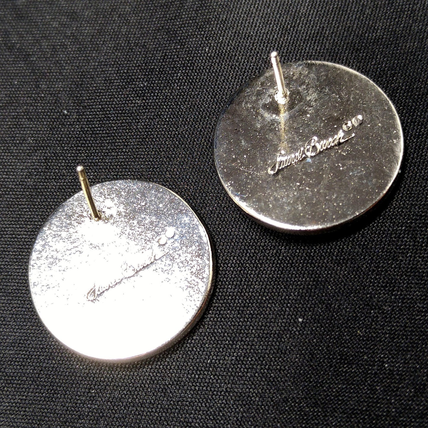 Laurel Burch Cat Face Post Earrings, Checkerboard Background, Rhodium Plate