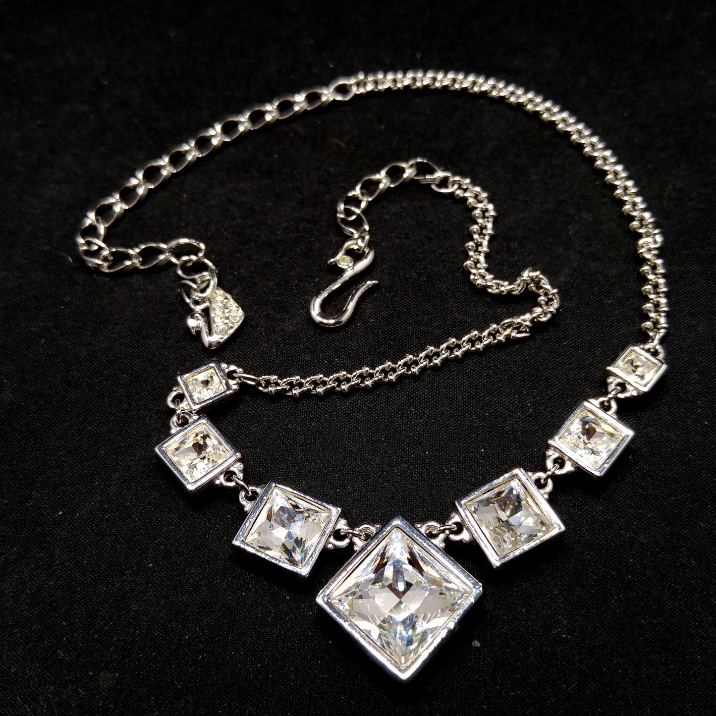 Vintage Swarovski Choker Necklace – Clear Crystal Squares, Rhodium Plated, 1990s
