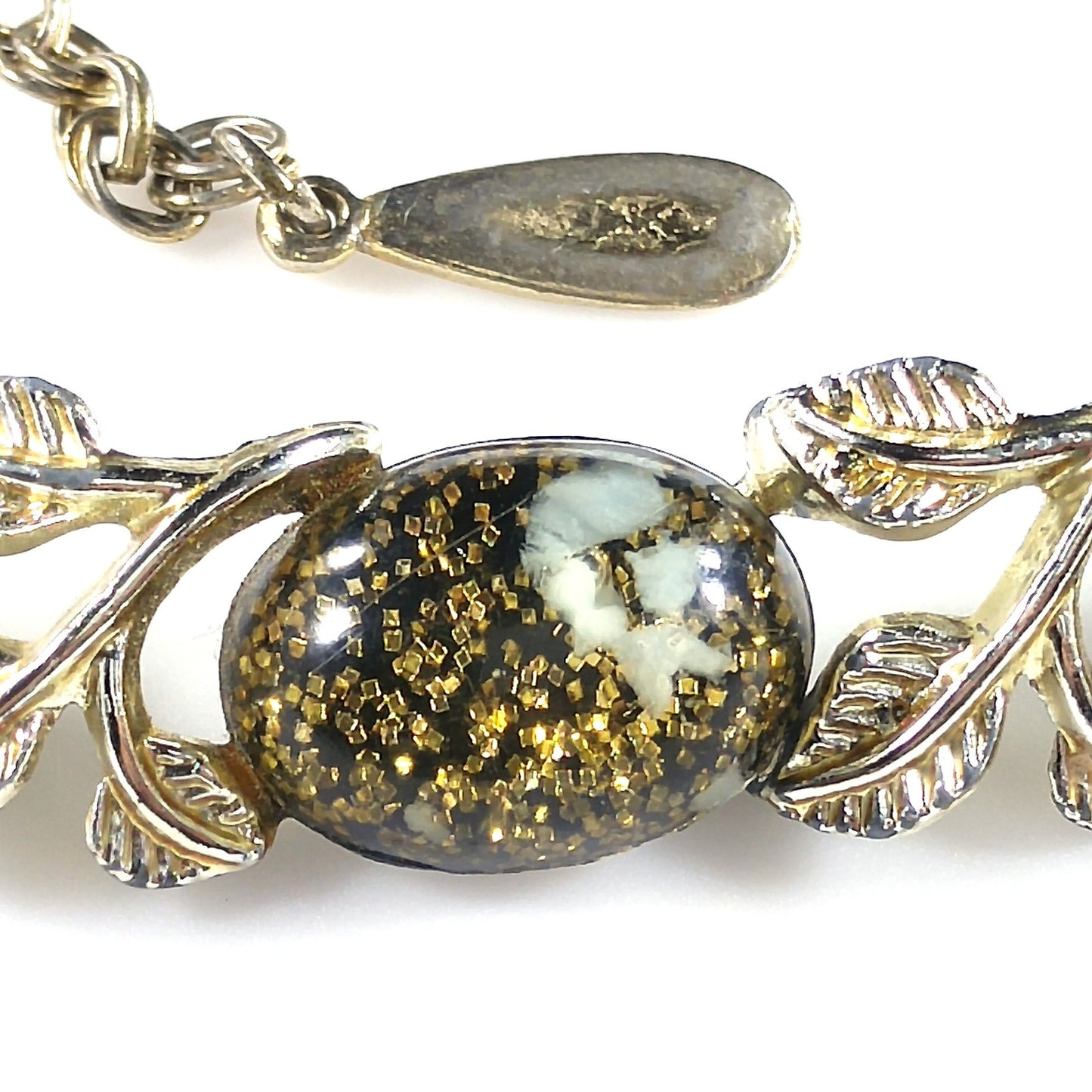 Lucite Glitter Cabochon Choker Necklace, Mid-century, 1950s Vintage Jewelry