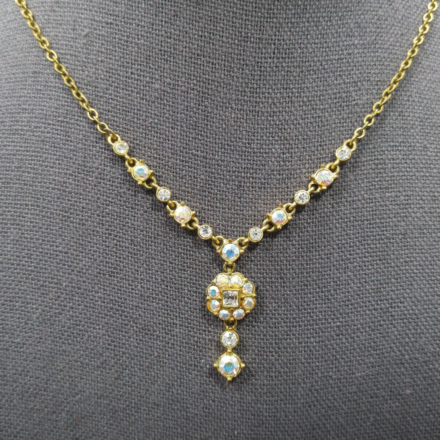Vintage Givenchy Necklace – Aurora Borealis Rhinestones, Pendant Drop, 1990s