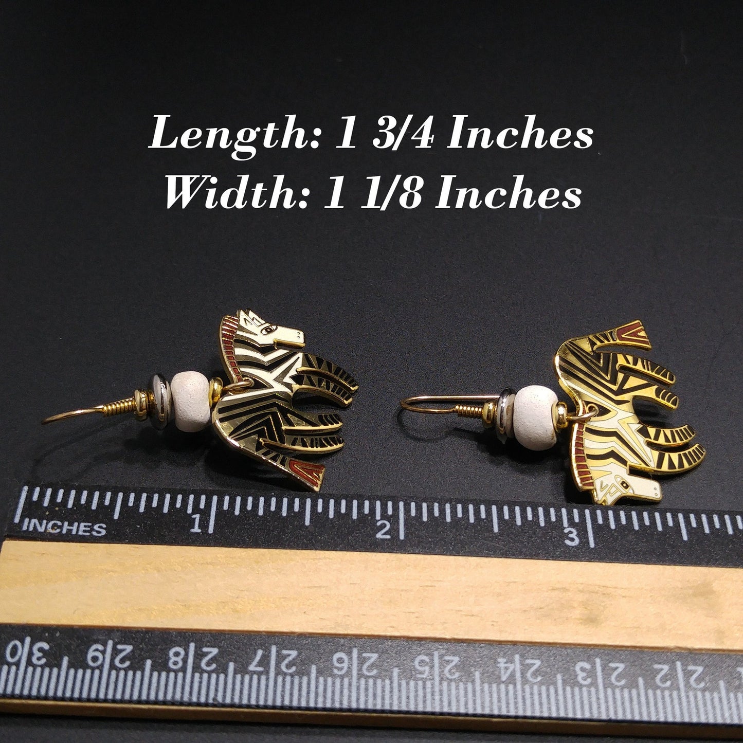 Laurel Burch "Wild Zebra" Earrings, Black White Enamel, Gold Plated, 1980s Vintage Jewelry