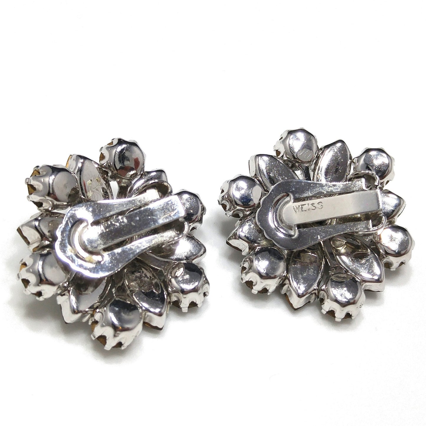 Weiss Dark Green Rhinestone Earrings, Silver Tone, Gold Plated, 1960 Vintage Jewelry