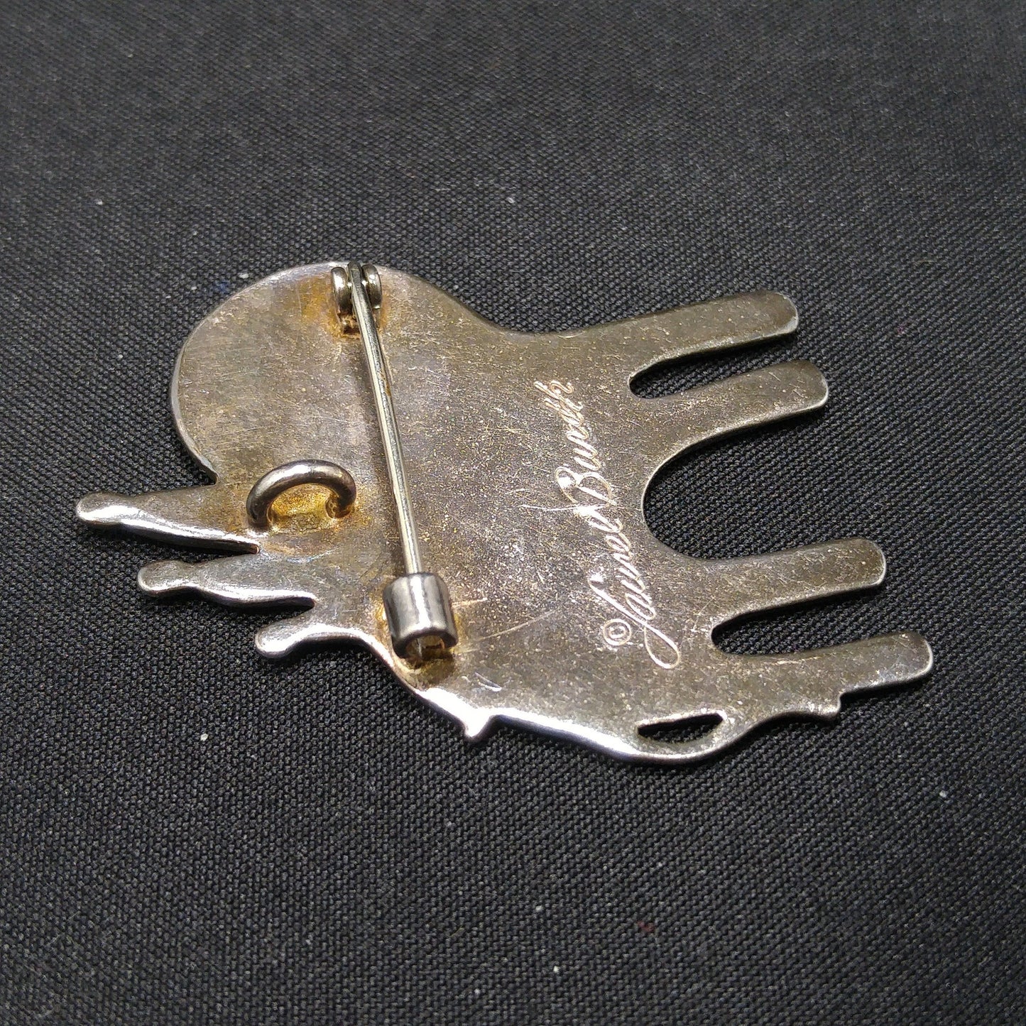 Vintage Laurel Burch Family Large Cat Pendant Brooch, Silver Tone Gold Plated
