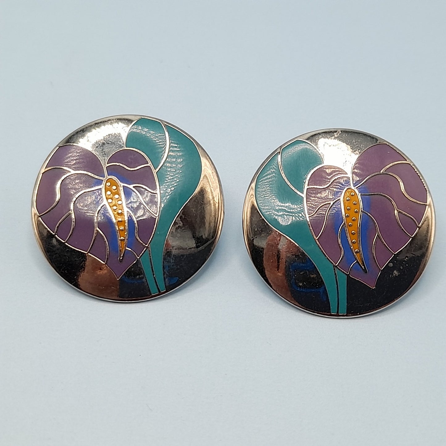 Vintage Laurel Burch Antherium Rhodium Plated Earrings