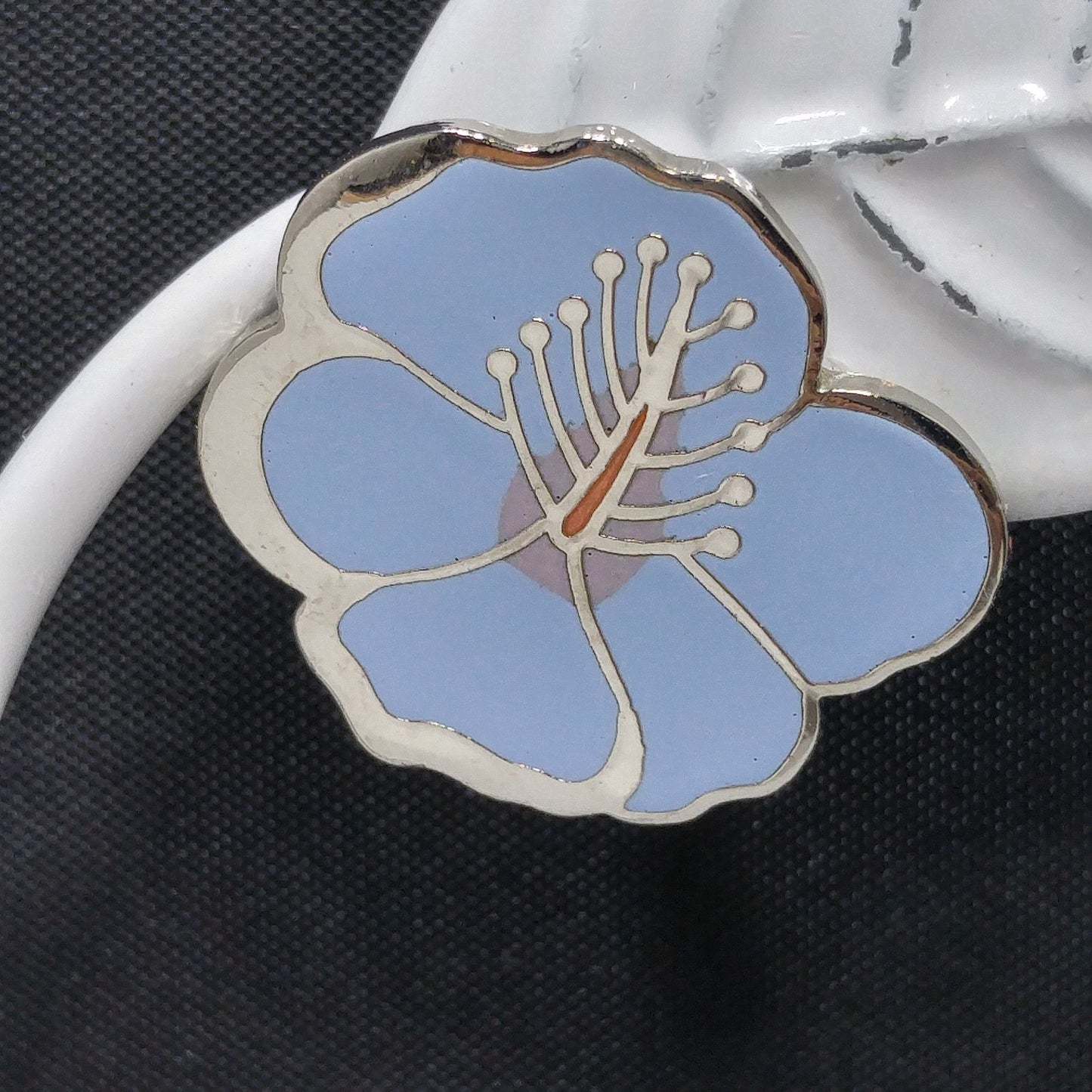 Vintage Laurel Burch "Hibiscus" Blue Post Earrings, Rhodium Plated Silver Tone