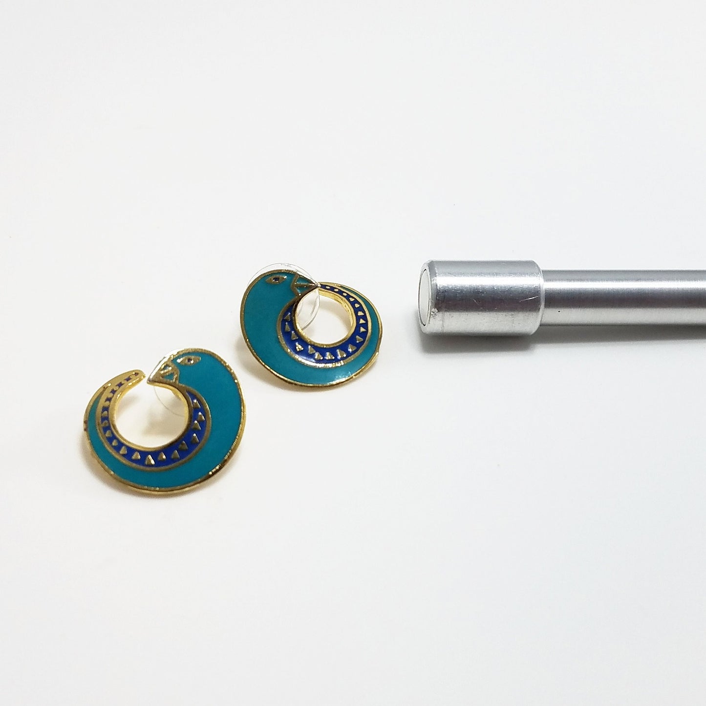 Vintage Laurel Burch "Celine" Bird Earrings, Gold Plated Cloisonne &Enamel, 1980