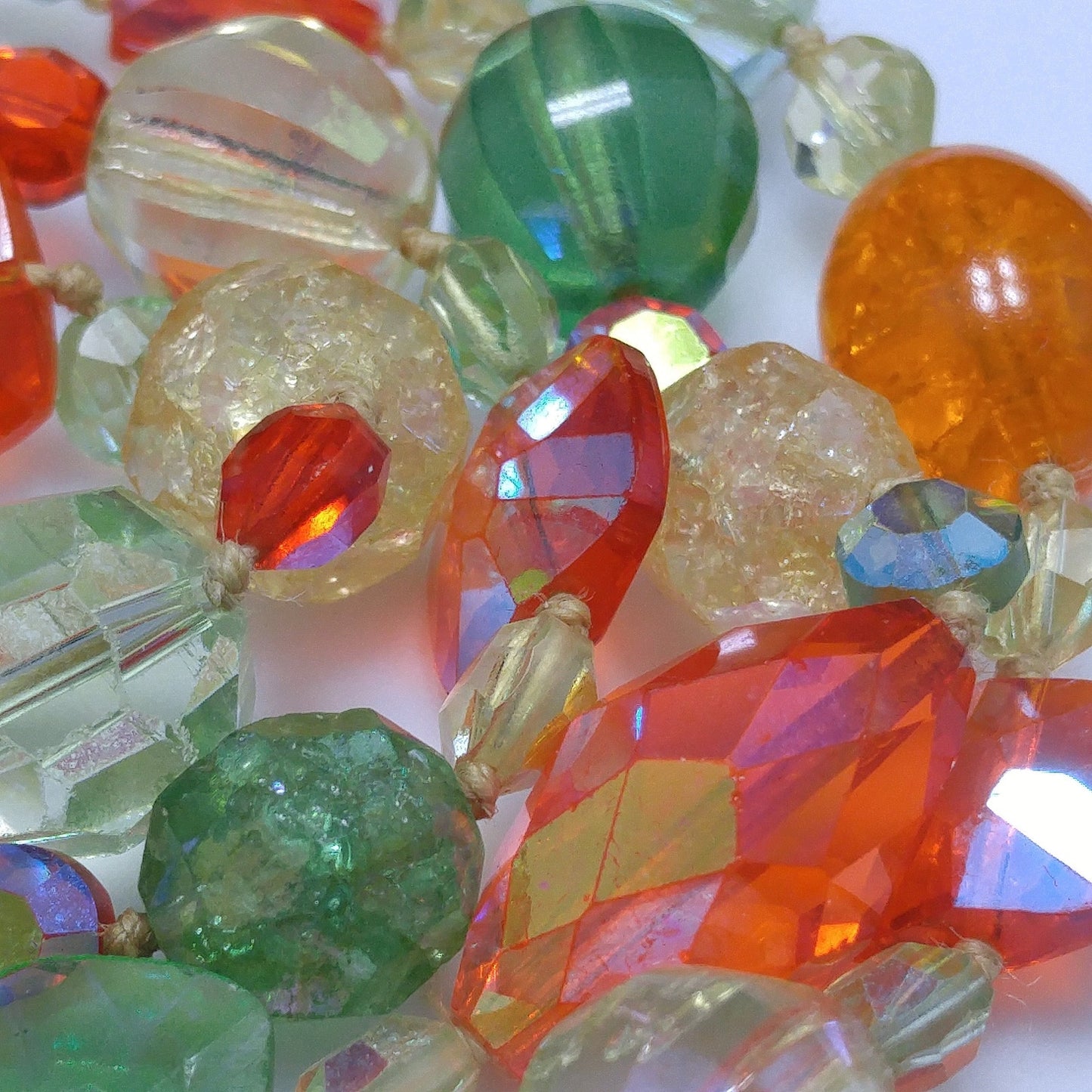 Crystal & Molded Glass Beaded Necklace, Orange Green Yellow, 1950s Vintage Jewelry