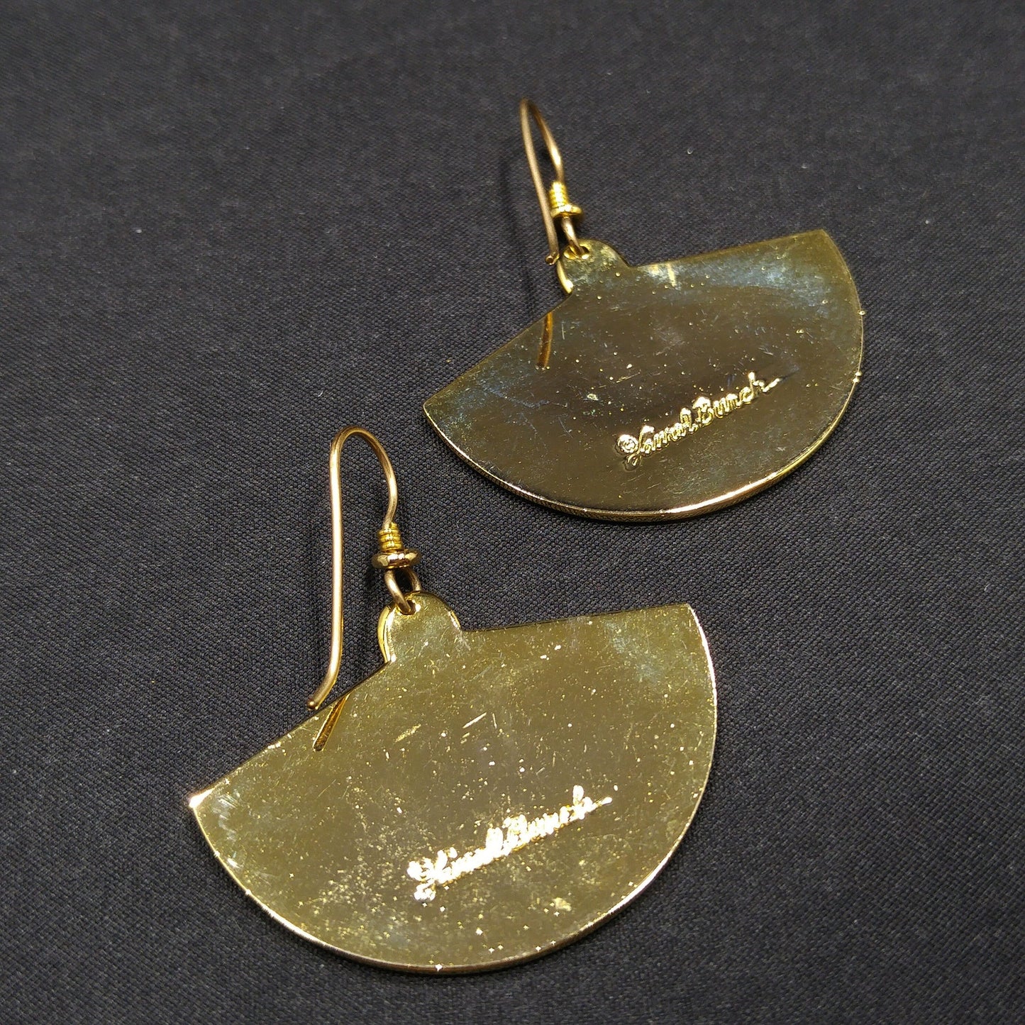 Laurel Burch Large Fan Love Knot Earrings, Gold Plated, Cloisonne Enamel, 1980s