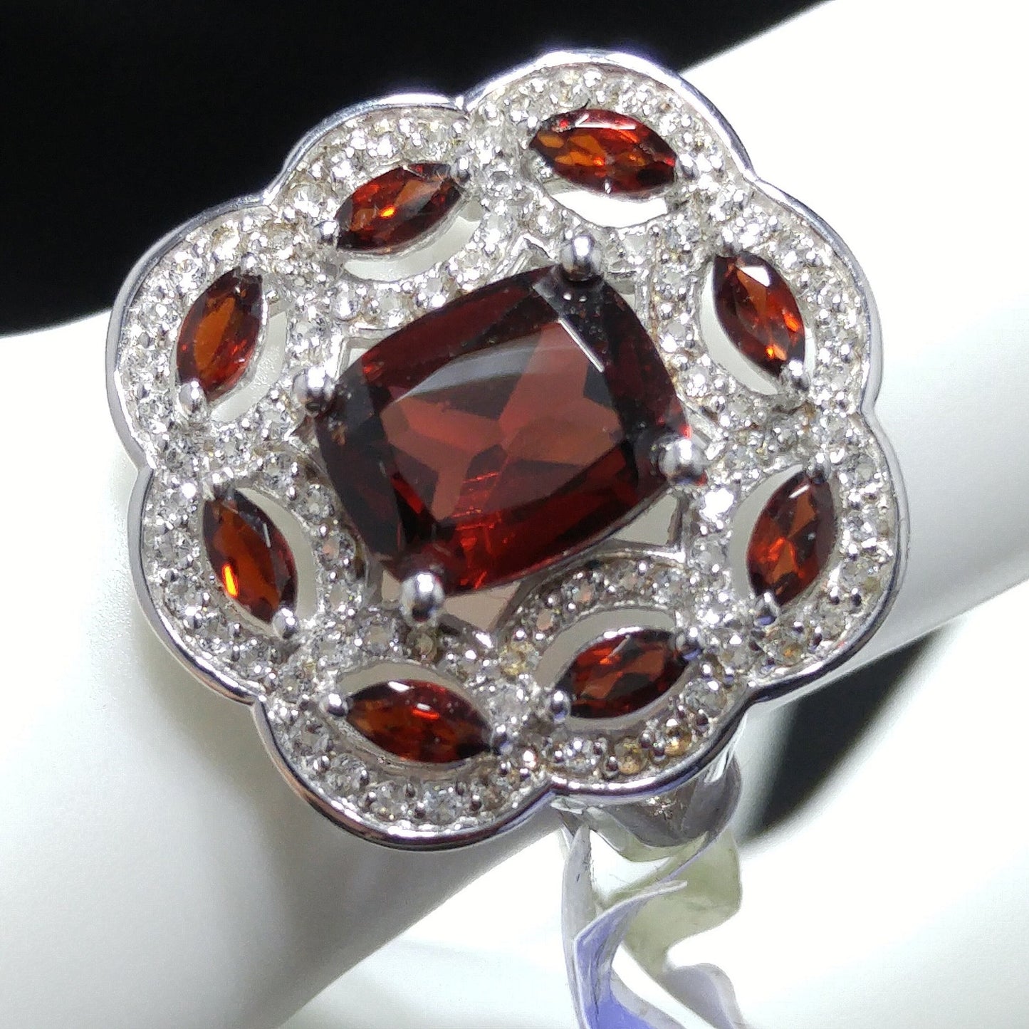 Sterling Silver Garnet Ring, Thailand, Size 8.25, 1990s Vintage Jewelry