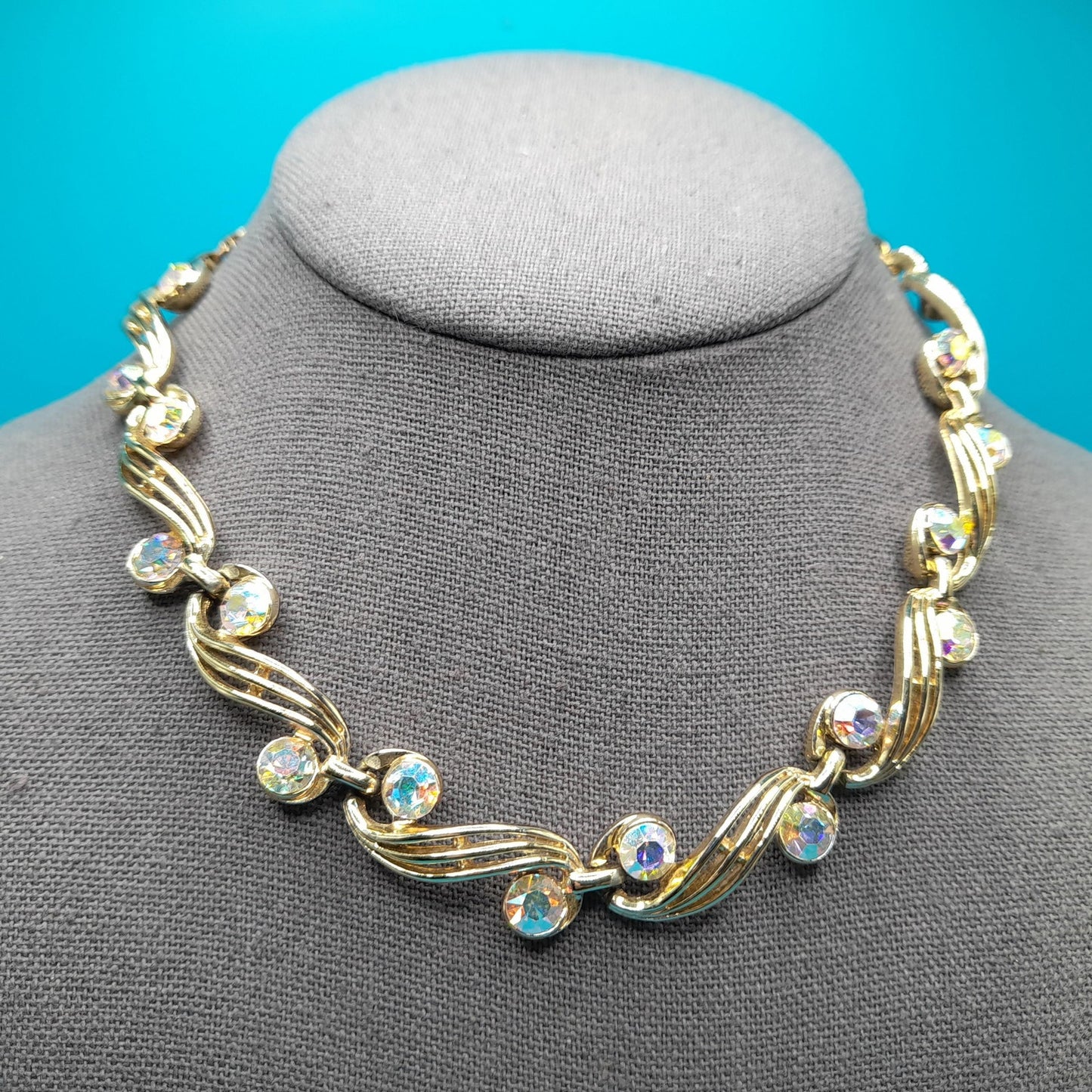 Vintage Aurora Borealis Choker Necklace, Unsigned Schrager, 1950s Vintage Jewelry