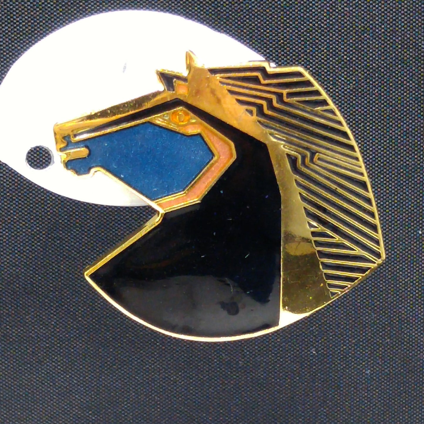 Laurel Burch "Wild Stallion" Post Earrings, Gold Plated Black Teal Enamel, 1980s Vintage Jewelry