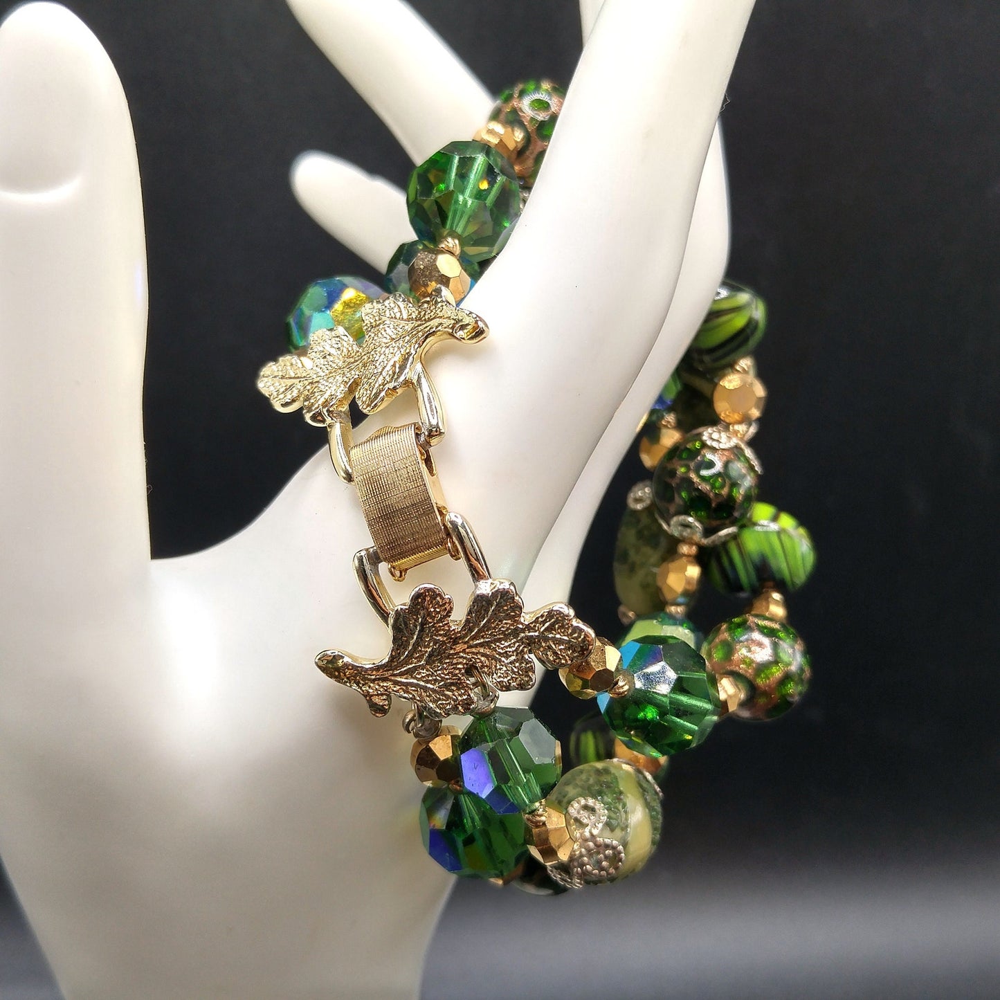 Vintage Vendome Green Crystal Art Bead Bracelet, Three Strands, 1960s