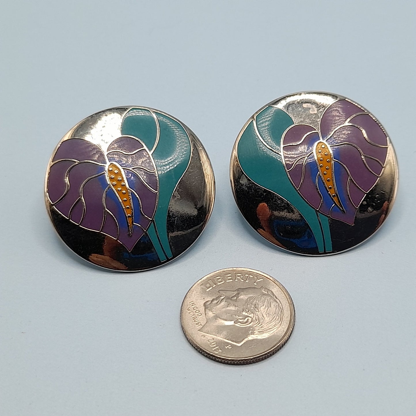 Vintage Laurel Burch Antherium Rhodium Plated Earrings