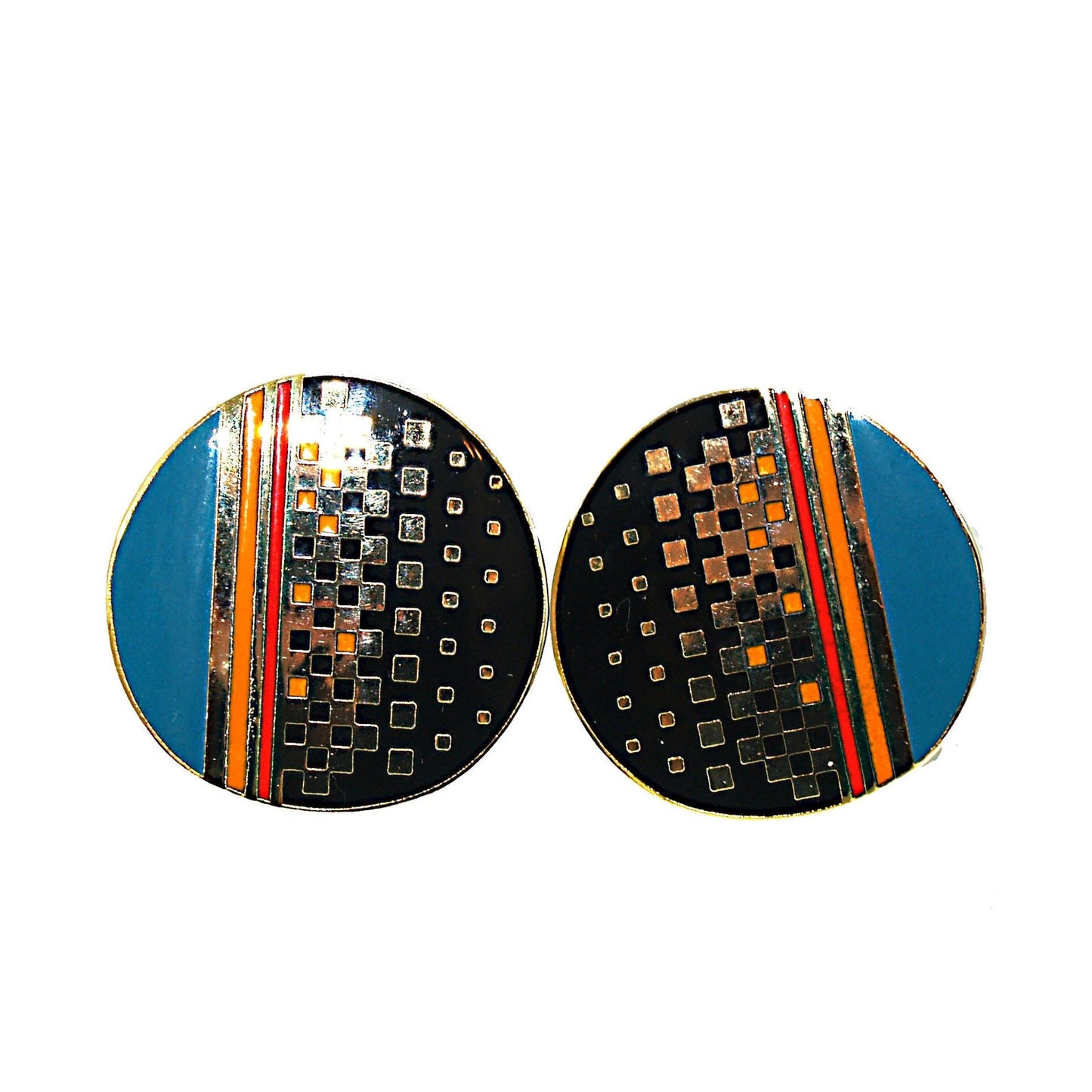 Laurel Burch "RAJI" Post Earrings, Round Enamel Cloisonne, Geometric Design