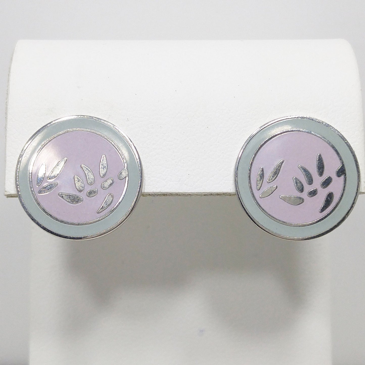 Vintage Laurel Burch "Bamboo" Post Earrings, Pastel Enamel, Gold Plated, 1980s