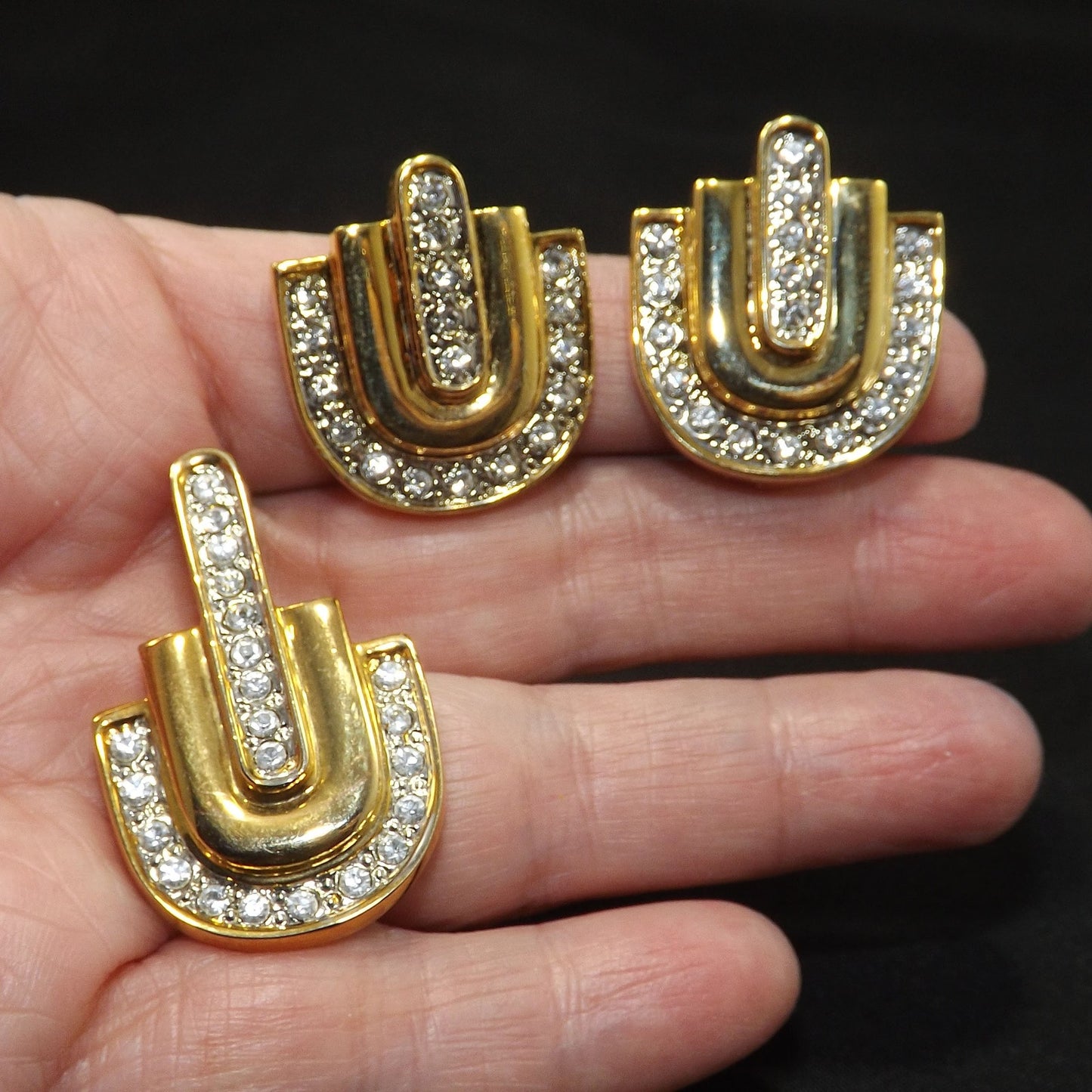 Park Lane Earrings & Matching Pendant Enhancer, Clear Rhinestones, 1980s