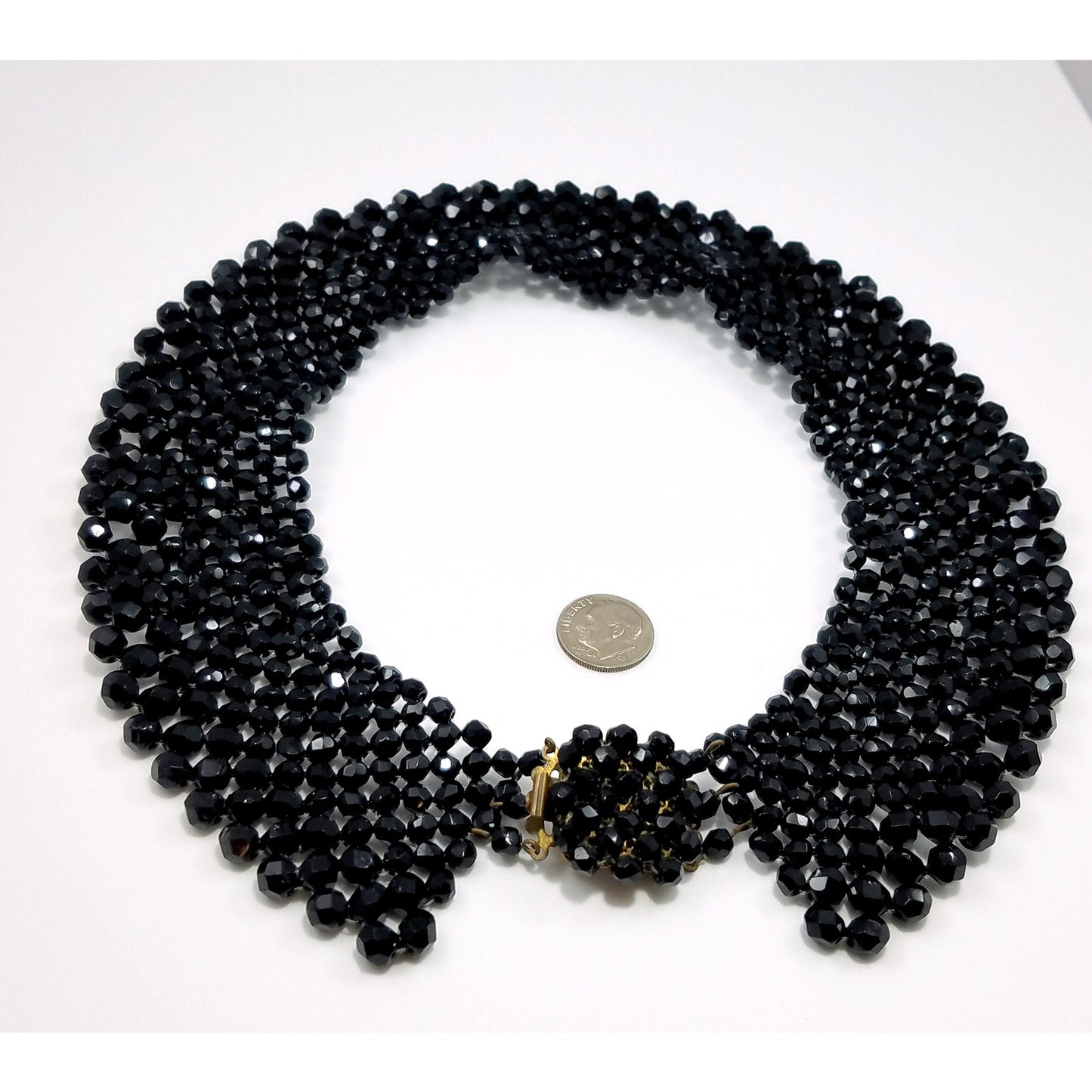 Vintage Victorian Black Crystal Beaded Collar, 1930s, 17 Inches