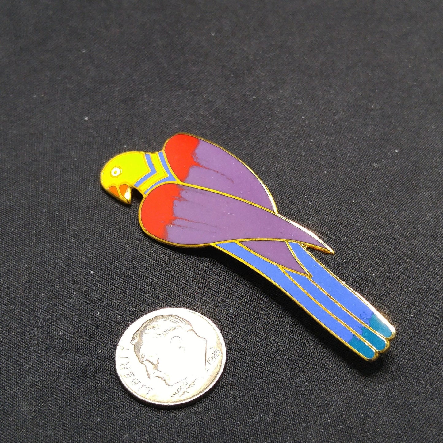 Laurel Burch "Cezanne" Parrot Brooch, Gold Plated, Cloisonne Enamel, 1980s Vintage Jewelry