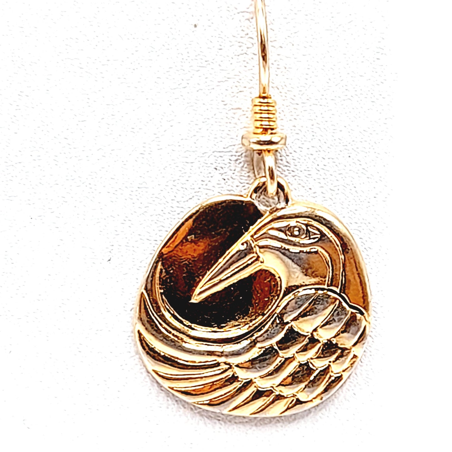 Vintage Laurel Burch Mynah Bird Gold Plated Drop Earrings - 1 1/4 Inches