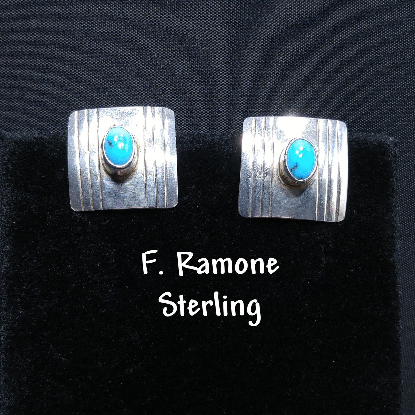 Navajo Frank Ramone Sterling Turquoise Earrings, Small Clip On Earrings, 1970s Vintage Jewelry