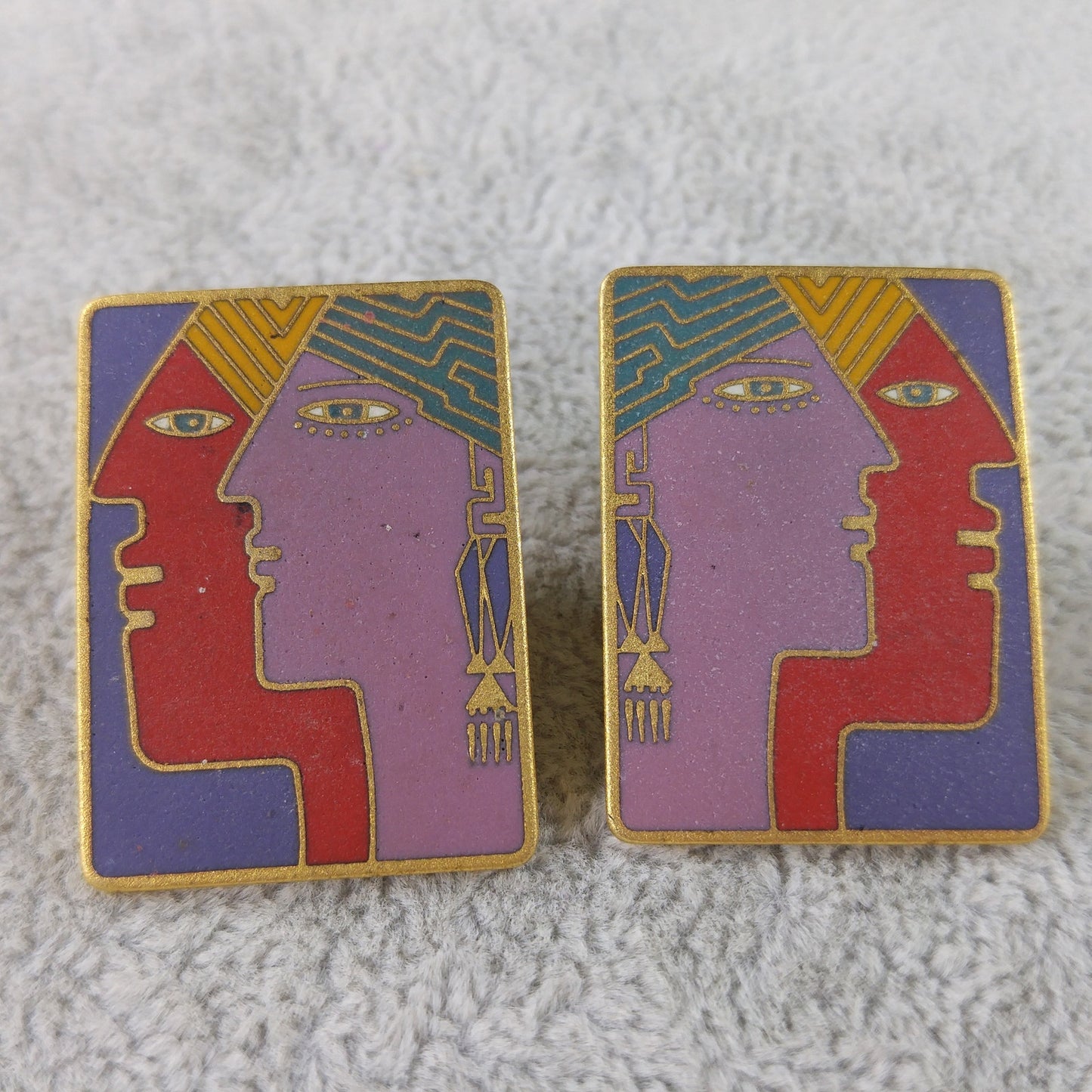 Vintage Laurel Burch "Soulmates" Post Earrings, Cloisonne & Gold Plated