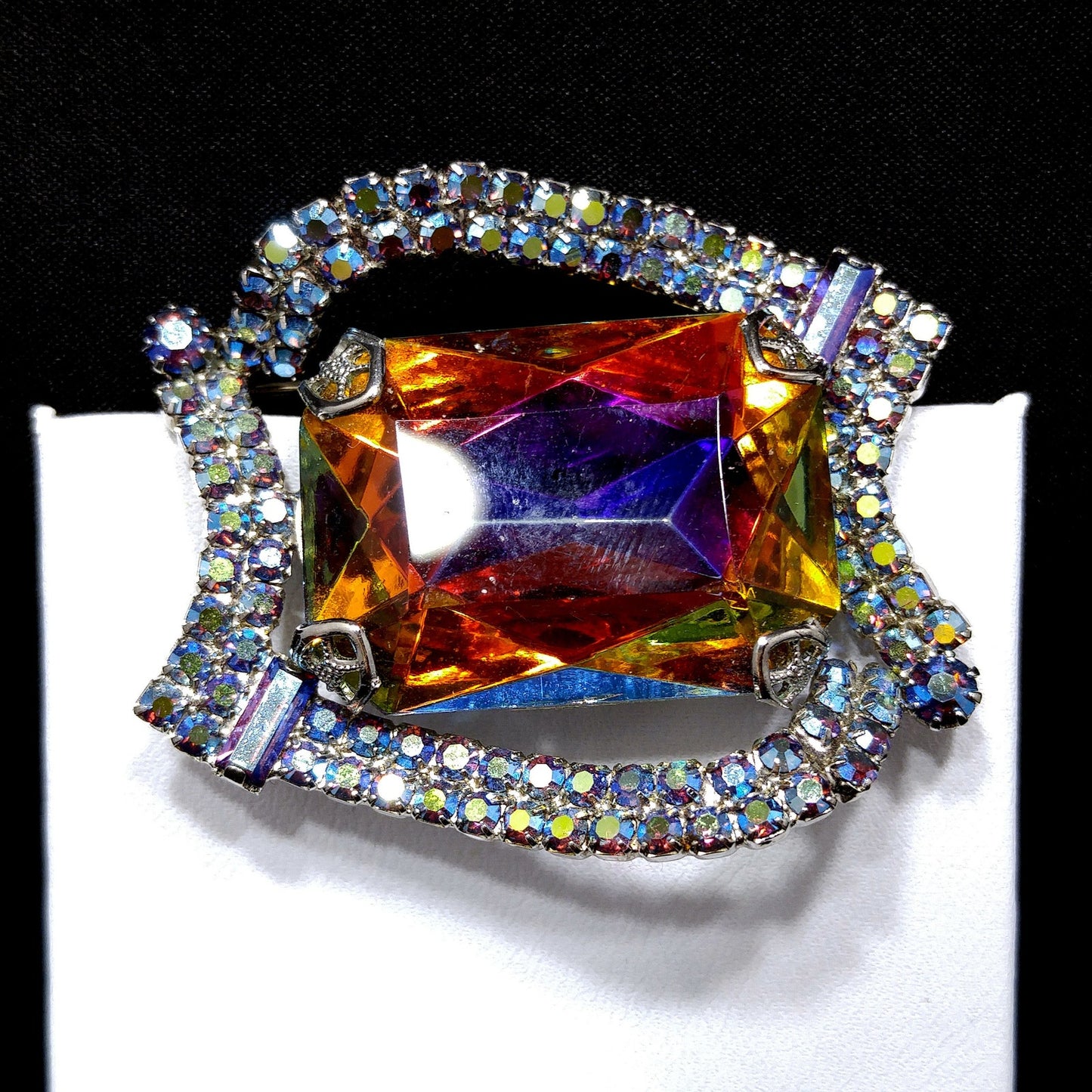 Large Watermelon Rhinestone Brooch, Mid-Century Modern, 1960s Vintage Jewelry