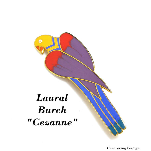 Laurel Burch "Cezanne" Parrot Brooch, Gold Plated, Cloisonne Enamel, 1980s Vintage Jewelry