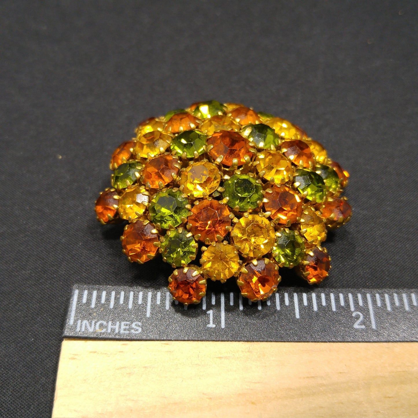 Austria Autumn Fall Rhinestone Domed Brooch, 1950s Vintage Jewelry