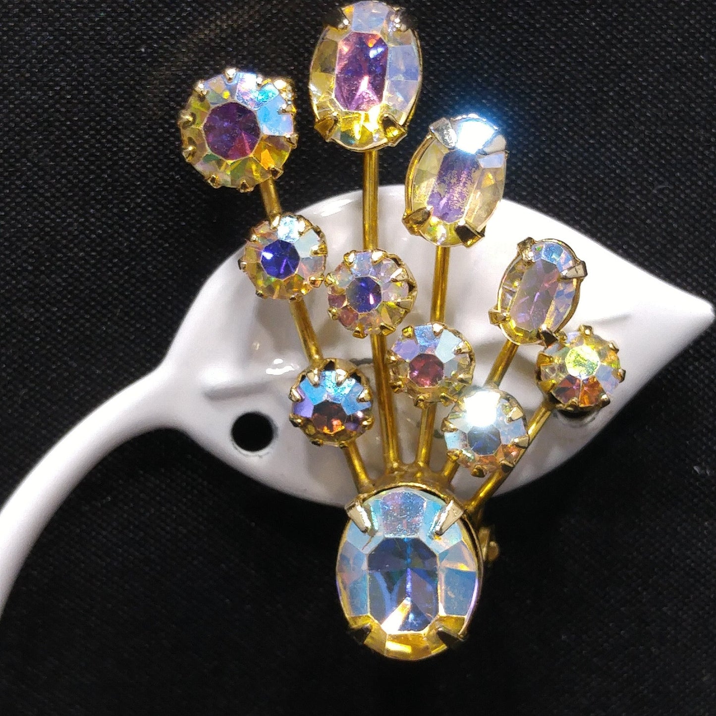 Weiss Aurora Borealis Ear Climber Earrings, Gold Plated, 1950s Vintage Jewelry