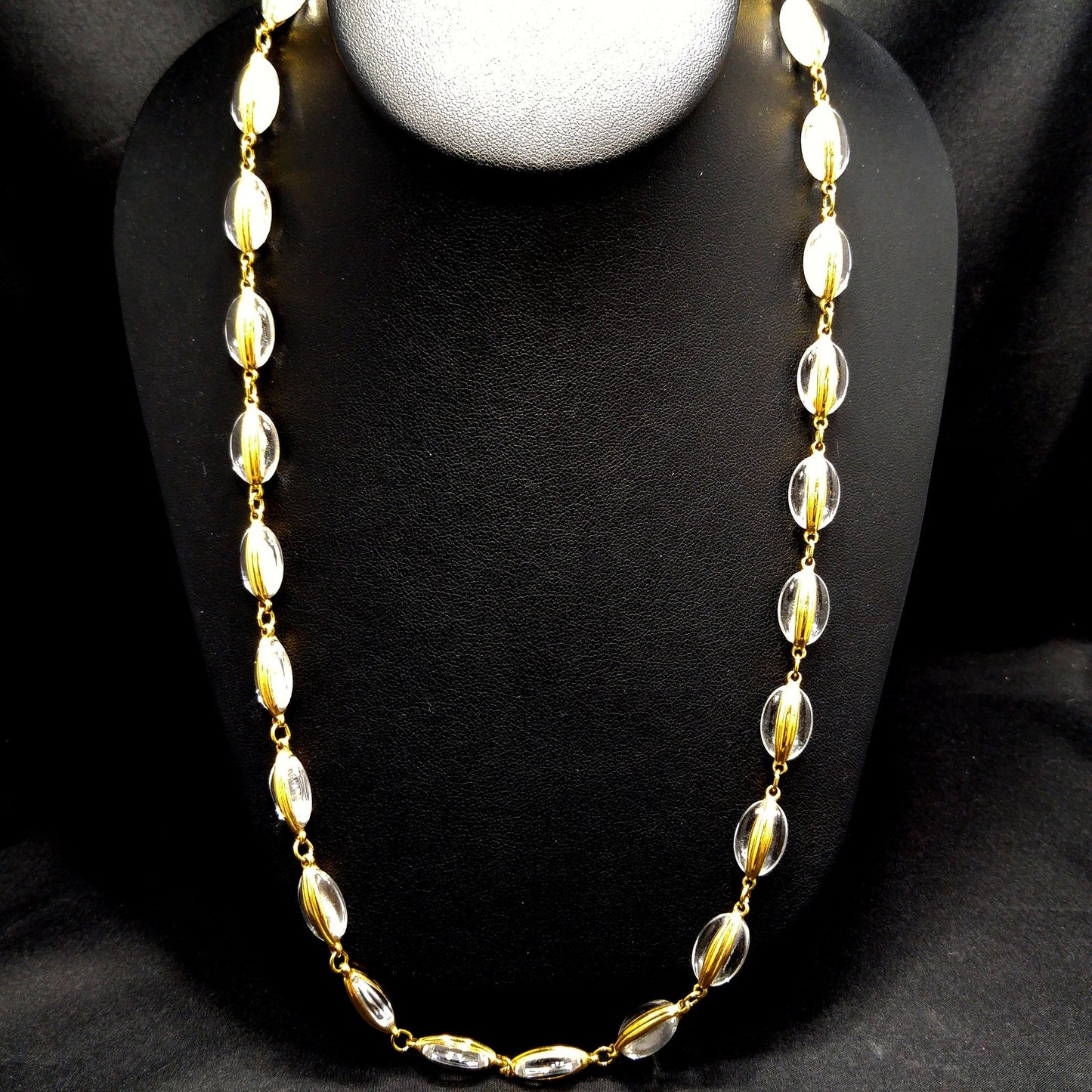 Vintage Swarovski Swan Logo Clear Crystal Gold Frame Bead Necklace 1990s
