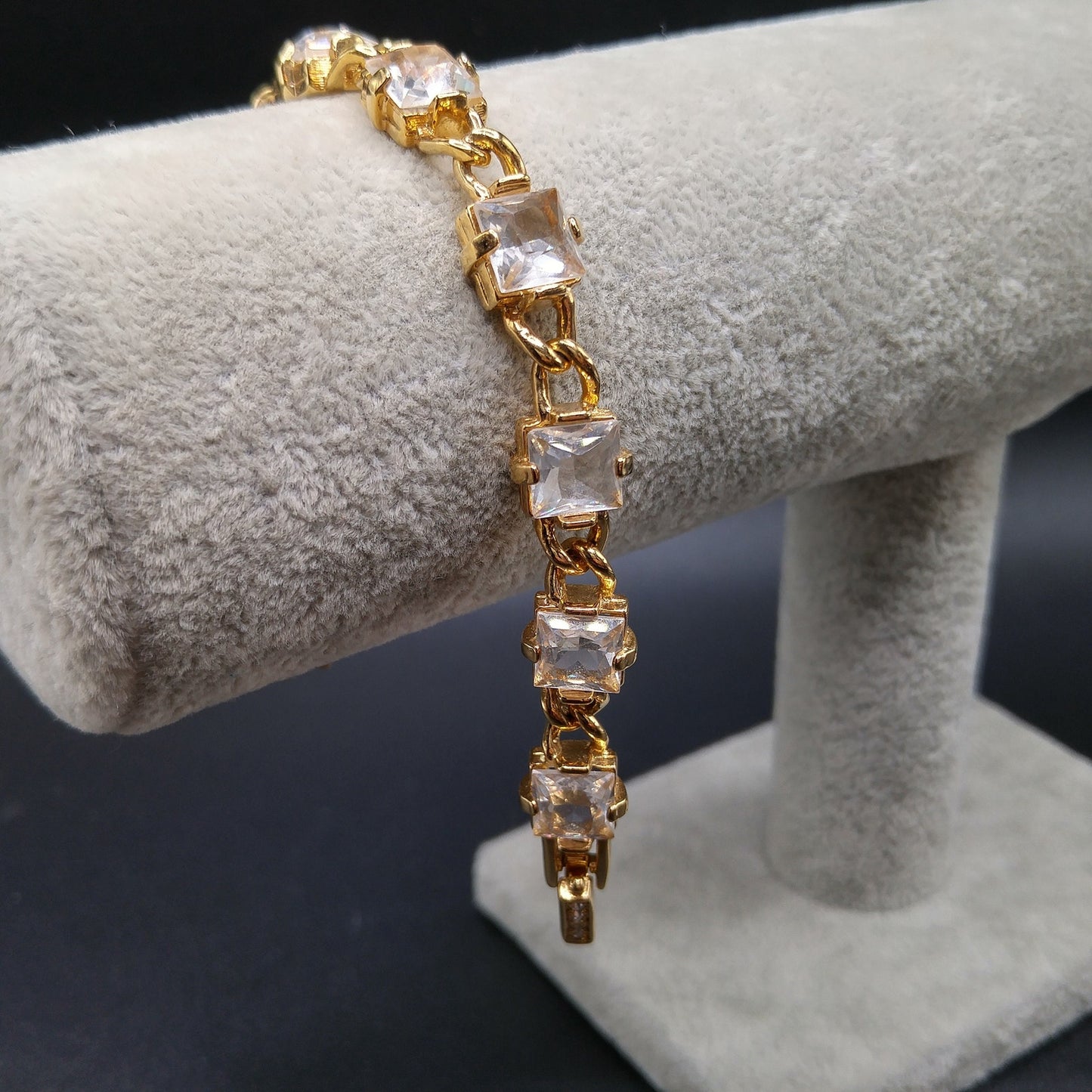 Vintage Swarovski Crystal Bracelet – Gold Plated, Square Cut Crystals, 1990s