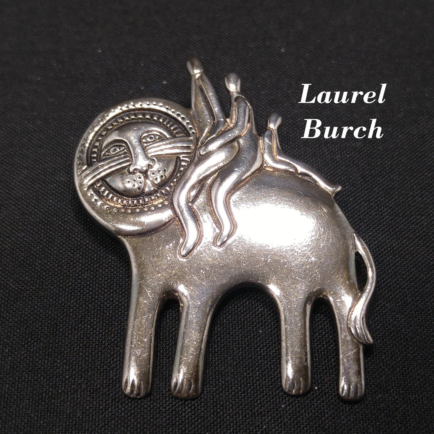 Vintage Laurel Burch Family Large Cat Pendant Brooch, Silver Tone Gold Plated