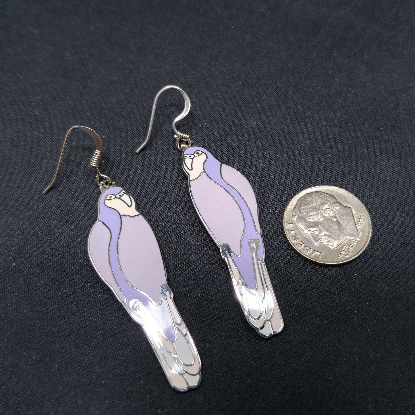 Laurel Burch "Parrot" Earrings, Cloisonne Gold Plated, 1980s Vintage Jewelry