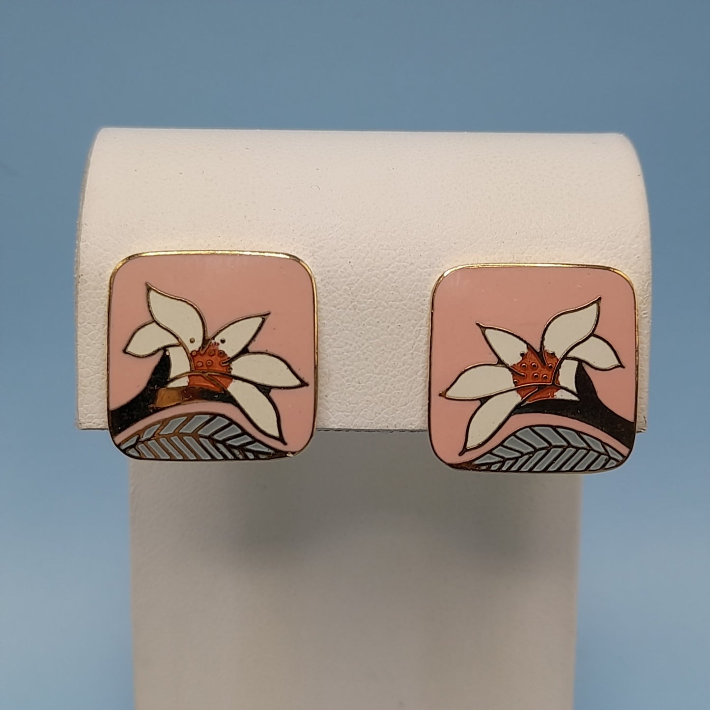 Vintage Laurel Burch Pink Enamel Wild Lily Clip Earrings
