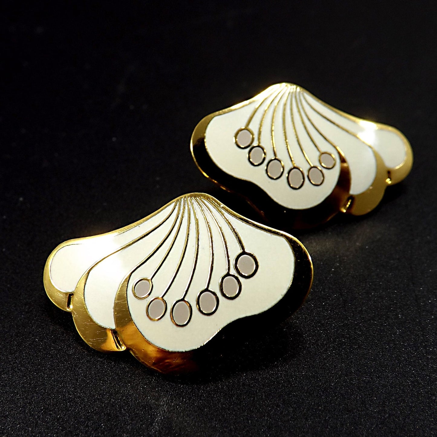 Laurel Burch "Le Fleur" Gold & White Post Earrings, Gold Plated, 1980s Vintage