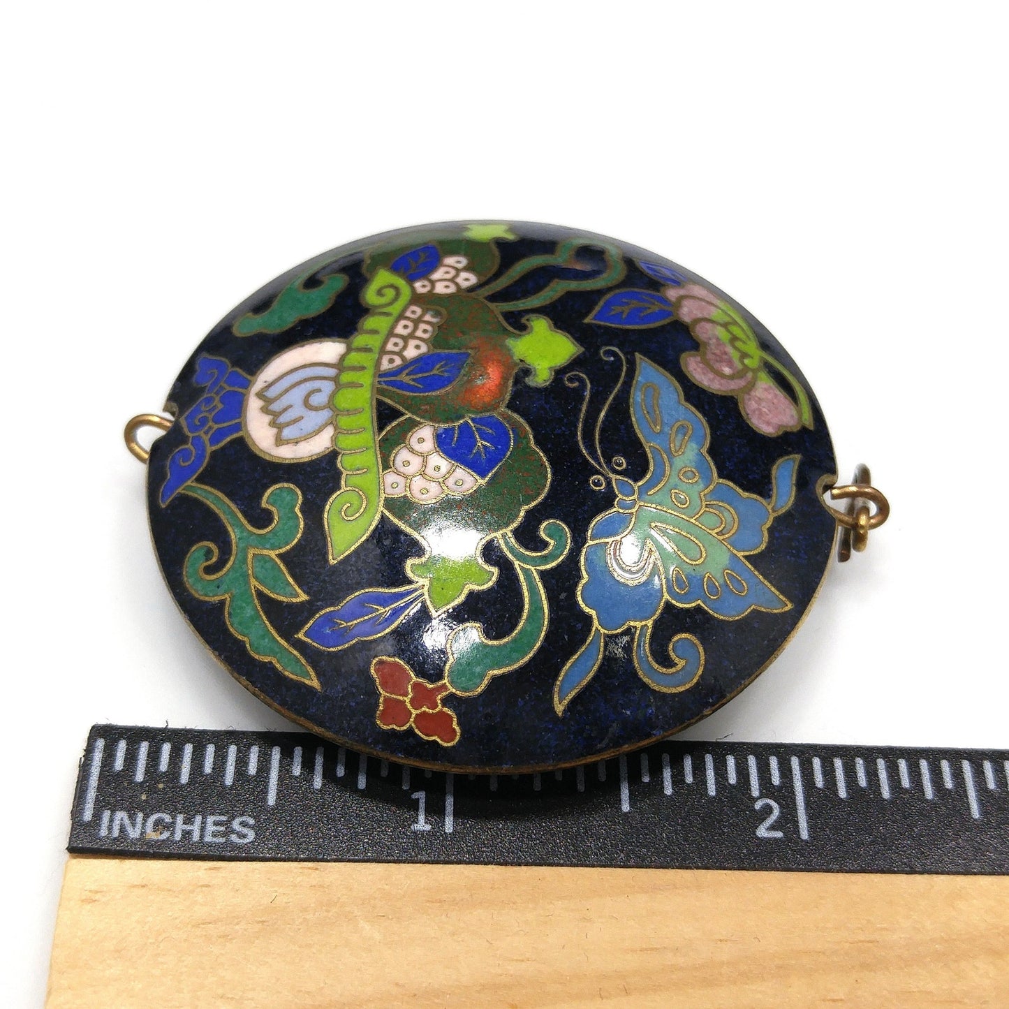Vintage Cloisonné Double Sided Large Pendant, Blue Enamel Butterfly, 1960s Vintage Jewelry