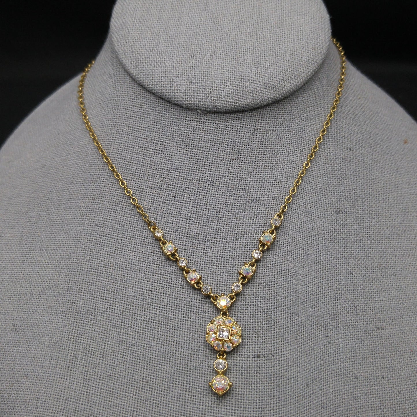 Vintage Givenchy Necklace – Aurora Borealis Rhinestones, Pendant Drop, 1990s