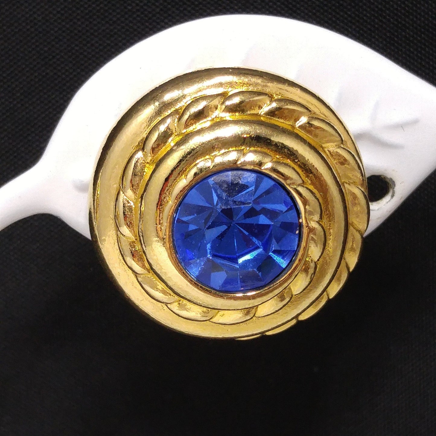 Swarovski Blue Crystal Clip Earrings, Gold Plated Round, 1990s Vintage