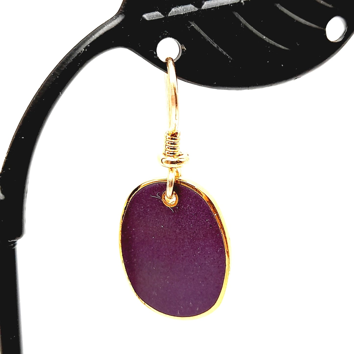 Laurel Burch Purple Enamel Earrings, Vintage Gold Plated Drop Earrings, 1980s Artistic Designer Jewelry