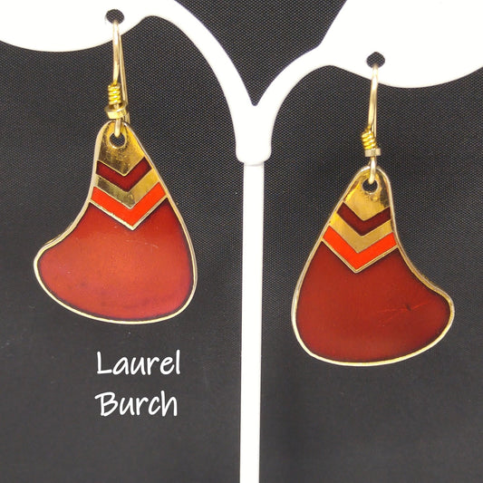 Vintage Laurel Burch Red & Gold Earrings, Red Enamel, Gold Cloisonné, 1980s