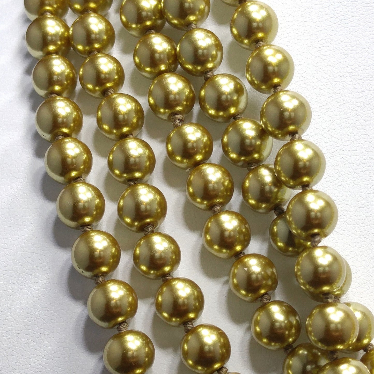 Gold Glass Pearls, Hand Knotted, 96 Inches, 1970s Vintage Jewelry