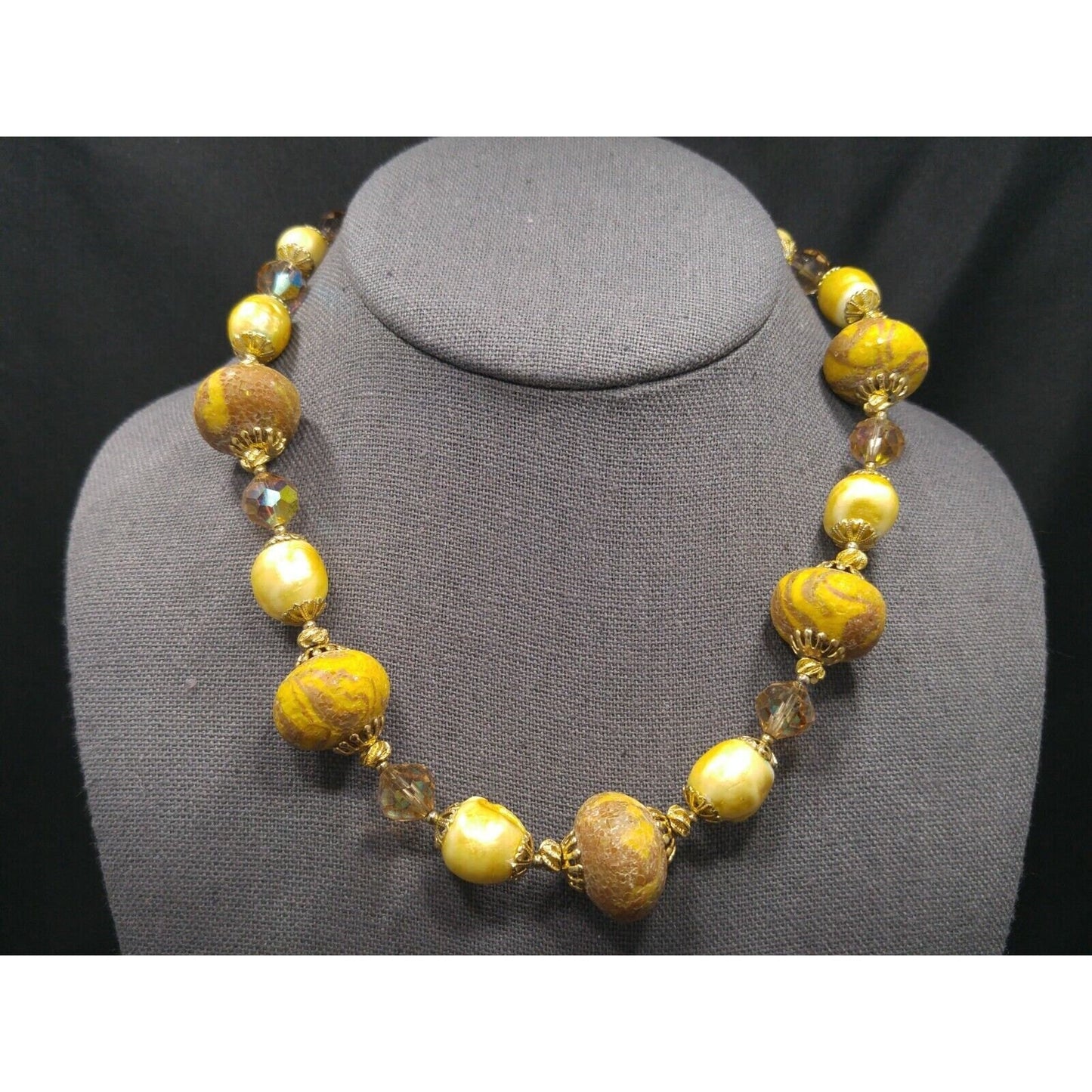 Vendome Art Beads Necklace, Faux Baroque Pearls, Aurora Borealis Crystals, 1960s Vintage Jewelry