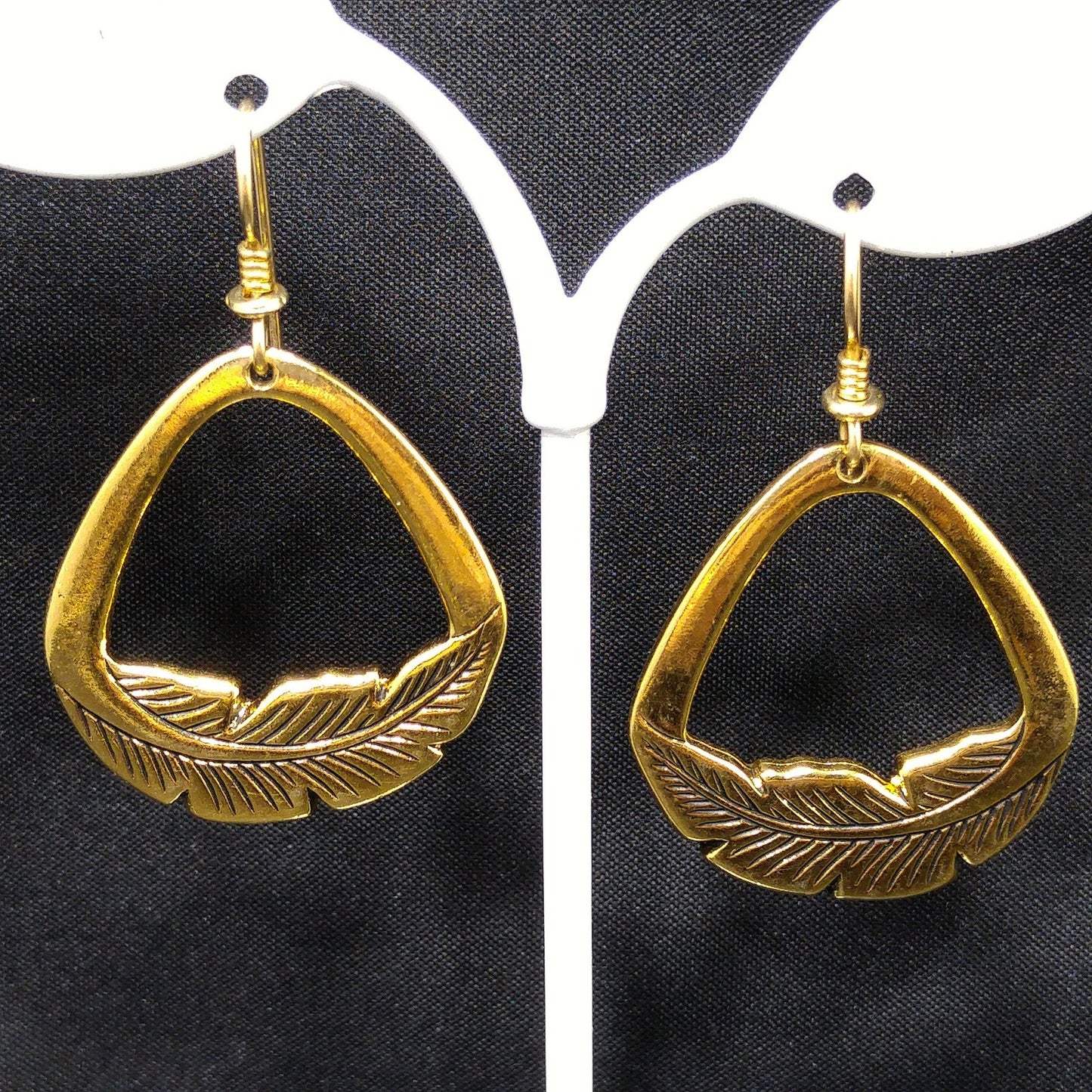 Vintage Laurel Burch Palm Leaf Dangle Earrings, Gold Plate