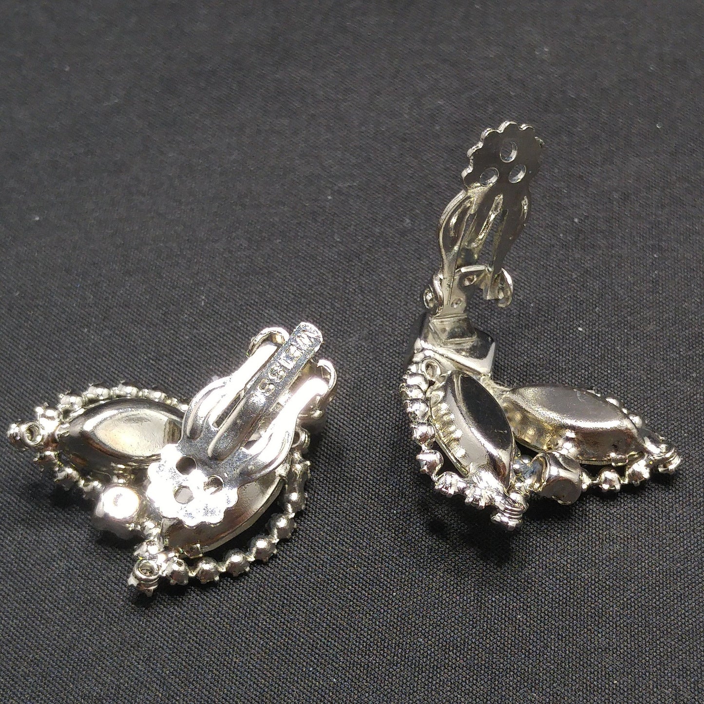 Weiss Clear Rhinestone Floral Earrings, Rhodium Plated, 1950s Vintage Jewelry